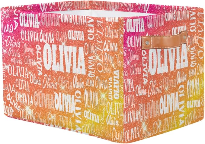 Personalized Storage Basket with Name Shiny Glitter Starry Red Orange | Organizing Boys Girls Pets Toys Closet Shelf Clothes Books