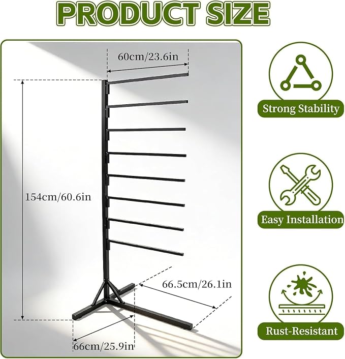 8-Tier Portable Saddle Pad Rack with Stand for Horse Tack Storage | Lightweight Black Stand with Long Rack Arms Stores Multiple Saddle Pads for Tack Rooms, Utility Rooms and Horse Trailers
