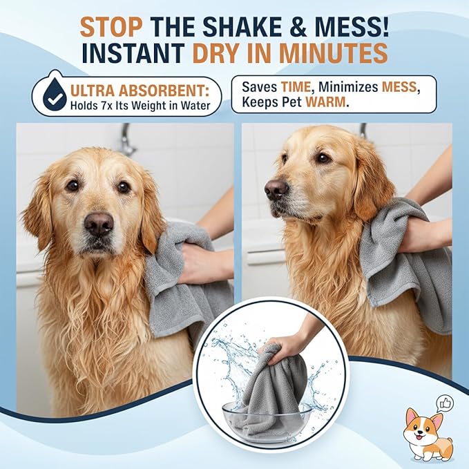 Dog Towel Keeps Your Pet Cozy After Every Use – Microfiber Towels for Drying Dogs & Cats – Quick & Efficient Grooming Gray Towel for Outdoor Play – Gently Dries Your Pet’s Fur 60x100CM l Large