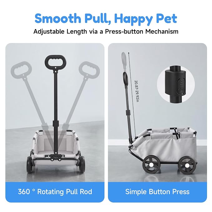 Mini Dog Strollers, 4 Wheel Foldable Dog Stroller, Portable Pet Carrier Dog Cart w/Side Storage Pocket Adjustable & 360° Rotatable Pull Rod for Small Pets Travel Shopping Walking (Grey)