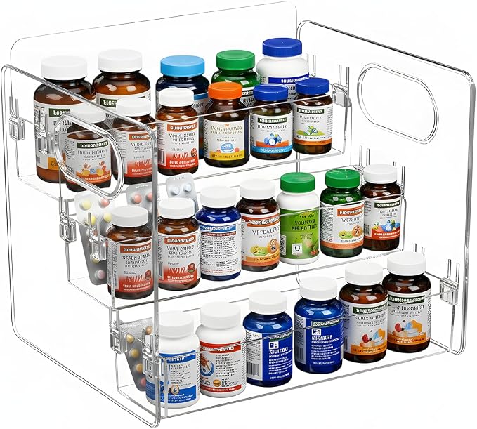 3-Tier Vitamin Storage Organizer, Organizer For Vitamin Bottles And Medicine Bottle, Vitamin Bottle Organizer For Countertop, Bathroom Cabinet Storage Items Are Clearly Visible