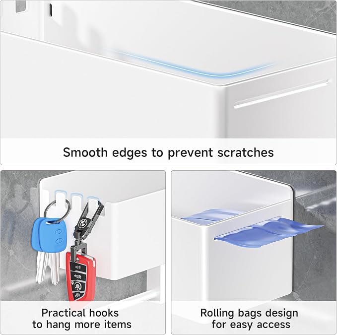 Dog Leash Holder for Wall, Dog Leash Hooks, Pet Stuff Organizer with Shelf Storage, Metal Key Holder, Leash Hangers Organizer Rack for Pet Collar, Toys, Treats, Poop Bag (White)