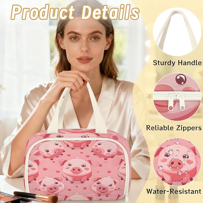 Pig Kawaii Travel Toiletry Bag with Handle | Wet & Dry Separation, Full-Size Bottle Friendly, Leak-Proof, Waterproof, Easy to Clean, for Travel, Gym, Home