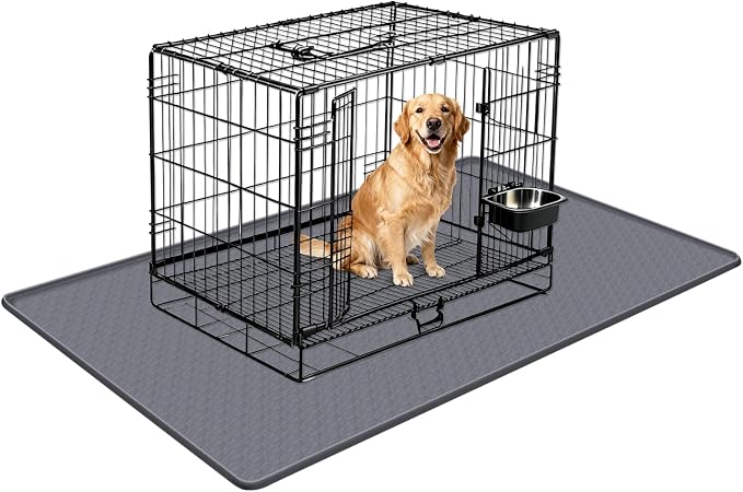 Silicone Dog Bed Mat 51"x 25.6" Crate Mat for Dog Cages, Dark Grey | Extra Large Kennel Mat with Raised Edge, Washable, Leakproof, Waterproof Dog Mat for Crate, Dog Floor Mat to Protect Floors