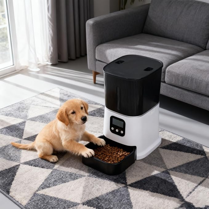 Jiawu Automatic Cat Feeder, 6L WiFi Smart Remote Control Timed Pet Food Dispenser with Transparent Storage Bin for Home