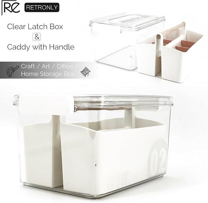 Craft Caddy with Lid and Lift-Out Portable Caddy, Pink | Art Supply Storage, Adjustable Dividers, Clear Storage Organizer, Teacher Supplies, Markers & Brushes, Stackable 11x8x7 in
