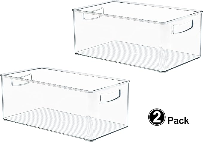 Hudgan 4 Pack Straight Sides Stackable Pantry Organizer Bins for Home Edit - 13.5''L x 7.5''W x 5.5''H
