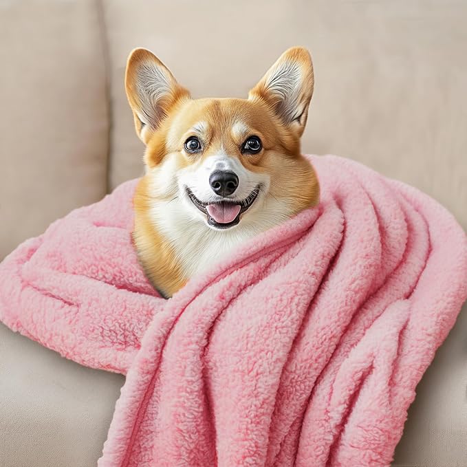 Luciphia 1 Pack 3 Calming Dog Blanket Fluffy Premium Fleece Pet Blankets Soft Sherpa Throw for Dogs Puppy Cat Pink Medium (30" x20") | Fluffy Throw Blanket Washeble for Crate Bed Couch Indoor. Cozy Pet Blanket, Puppy Essentials Dog gift,Pink,Medium