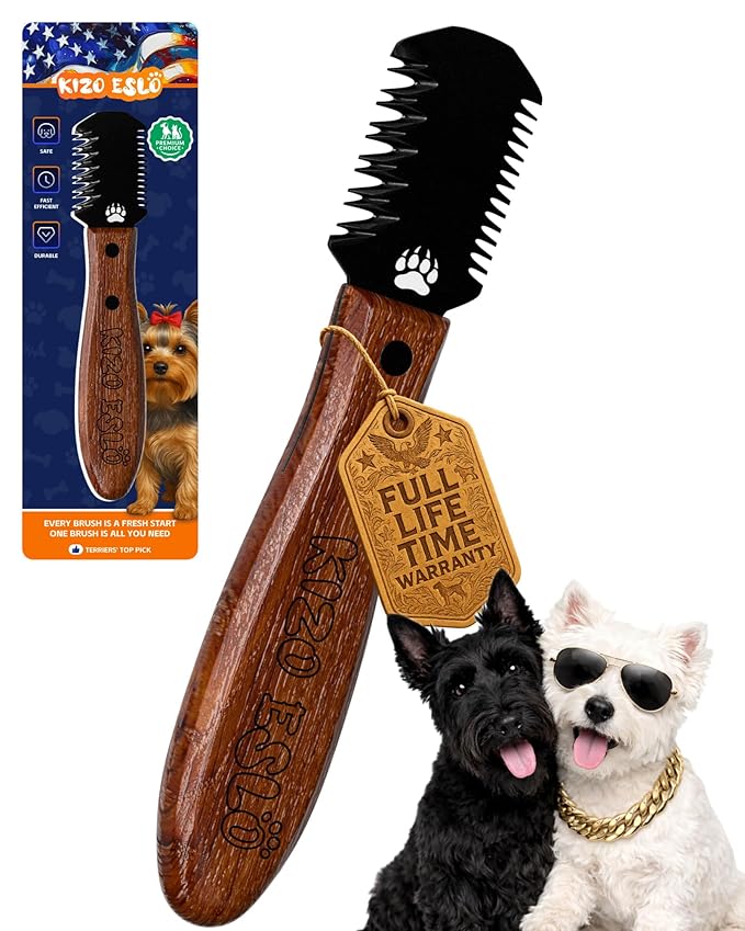 2 in 1 Stripping Knife for Dogs – Gentle Hand Stripping & Carding Knife for Terriers & Double-Coated Breeds, Solid Sapele & Black Oxide Stainless Steel,Easy to Clean,Dog Grooming Tool(Right-Handed)