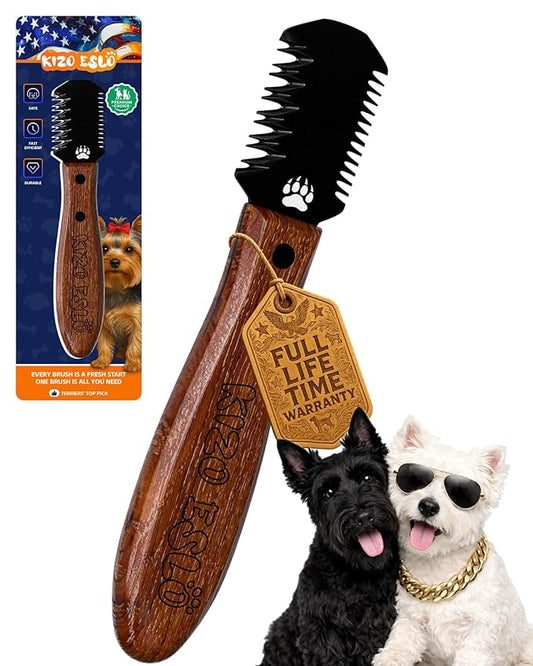 2 in 1 Stripping Knife for Dogs – Gentle Hand Stripping & Carding Knife for Terriers & Double-Coated Breeds, Solid Sapele & Black Oxide Stainless Steel,Easy to Clean,Dog Grooming Tool(Right-Handed)