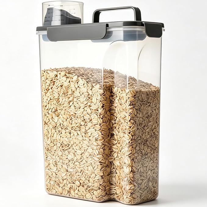 Rice Storage Containers, 20 LB Rice dispenser with Pouring Spout Large Bin for Flour, Pasta, Grain and Baking, Pet Dog Cat Bird Food Container Grey