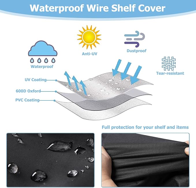 Rileytee Wire Shelf Cover,Heavy Duty 600D Dustproof Waterproof Shelf Covers for Wire Shelving,Outdoor Storage Rack Cover for Wire Rack with Zipper,Black,36"W x 14"D x 54"H