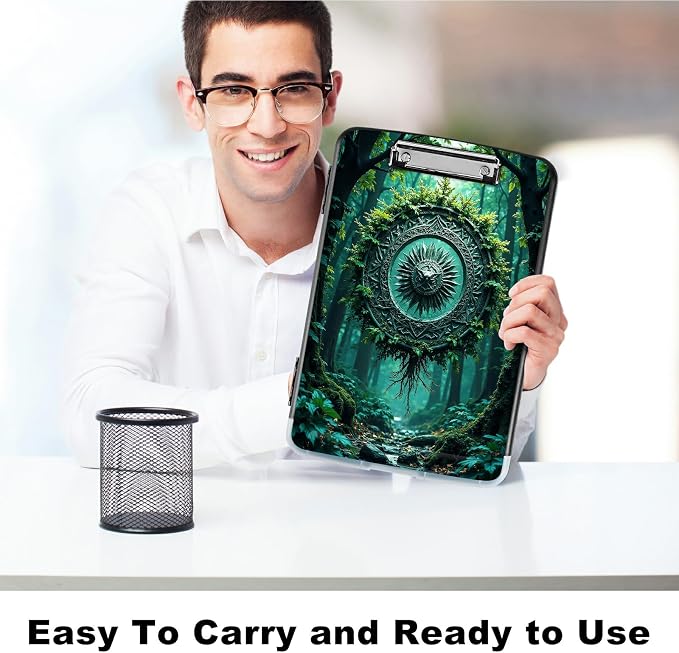A4 Clipboard with Storage Pen Holder, Clipboards Organizer Nursing Clipboard Foldable File Folder Plastic Clipboard Folio Clip Board for Office Work Classroom Doctor, Forest Wind Chime