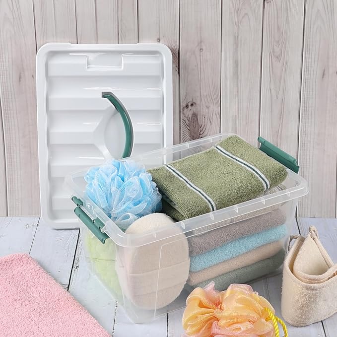 14 Quart Clear Plastic Latching Storage Box with Handle, 6 Packs | Small Plastic Organization Containers Bin with Lids