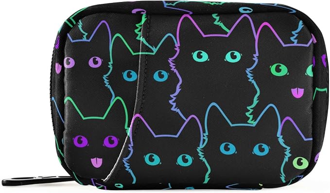 Neon Black Cat Pill Case, Portable Weekly Pill Box Bag Container 7 Days Pill Organizer Vitamin Supplement Holder with Zipper for Travel Family Business