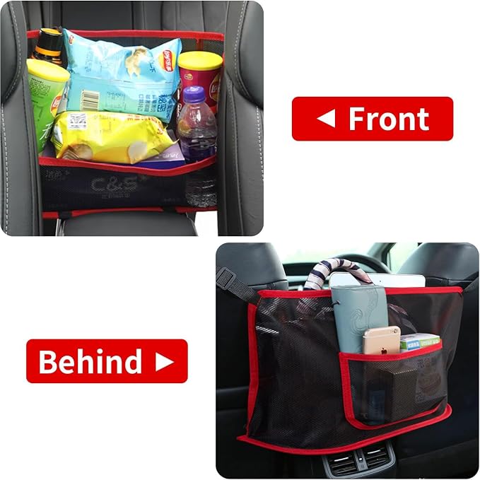 Car Net Pocket Handbag Holder Between Seats Universal Seat Back Storage Mesh Bag for Phone Purse and Smaller Items Barrier of Pet Kids, Red