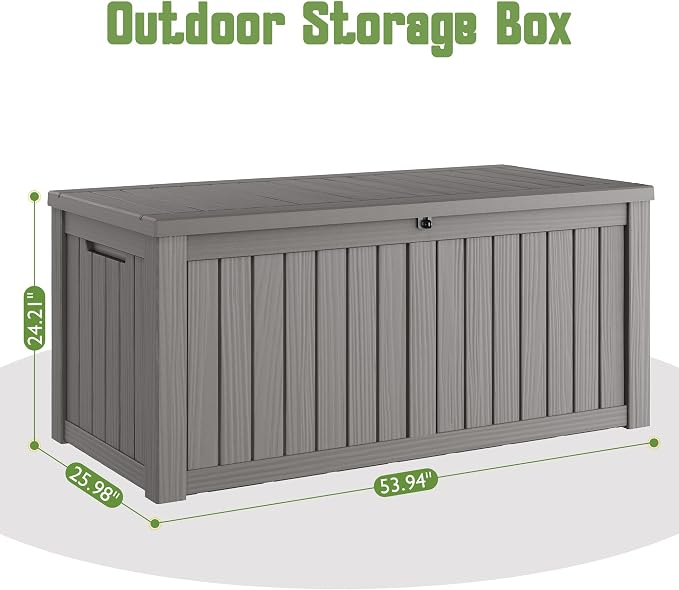 Outdoor Storage Box, 155 Gallon Large Outdoor Resin Deck Box, Storage Waterproof Boxes Lockable Lid for Garden Tools, Pool Supplies, Patio Furniture and Cushions, Grey