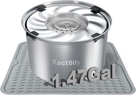 kactoily 1.47 Gal Stainless Steel Dog Water Bowl, 24 Cups Large No Spill Dog Bowl with Non-Slip Mats, Splash Proof Slow Water Drinking for Messy Drinkers
