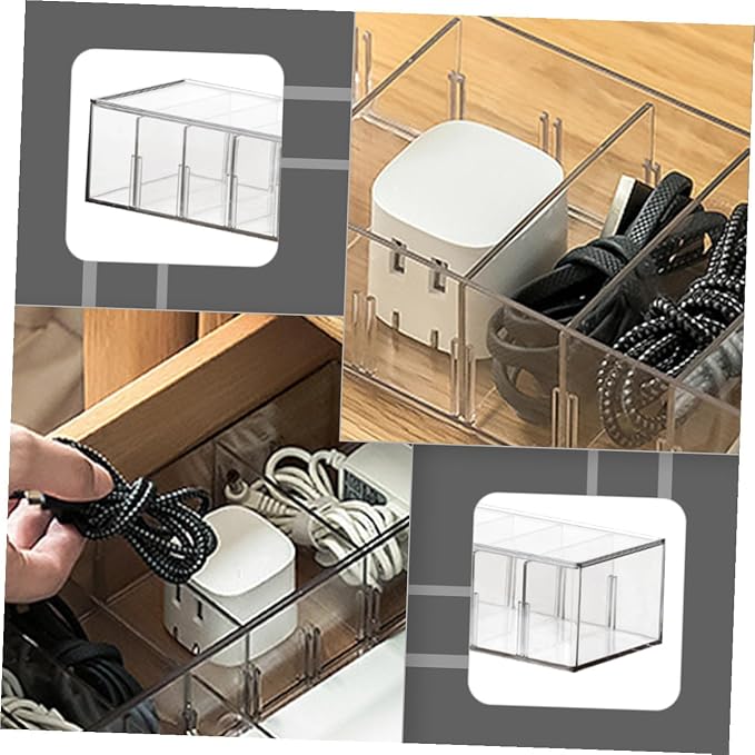 Mikikit 1pc Power Line Storage Case Multi Grid Organizer with Lid Practical Wire Storage for Home Office Durable Pet Material for Cable Management