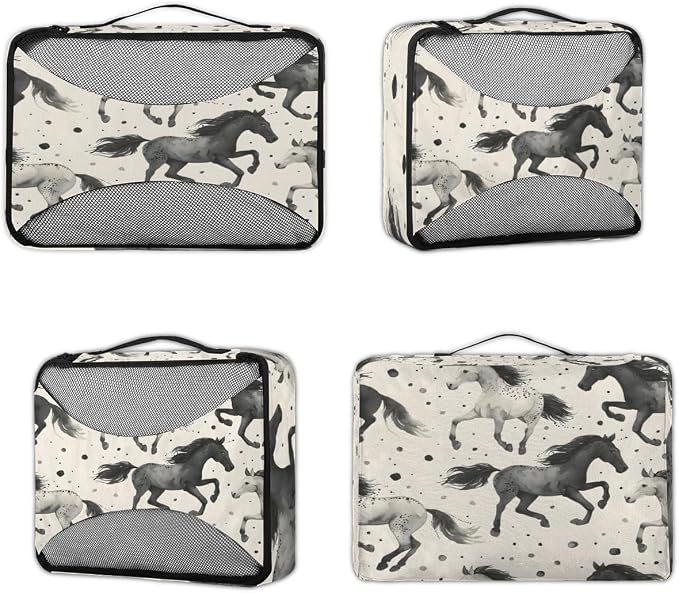 Horse 4 Set Travel Packing Cubes for Accessories, Suitcase Organizers Luggage Bags Set with Double Zippers & Mesh Top