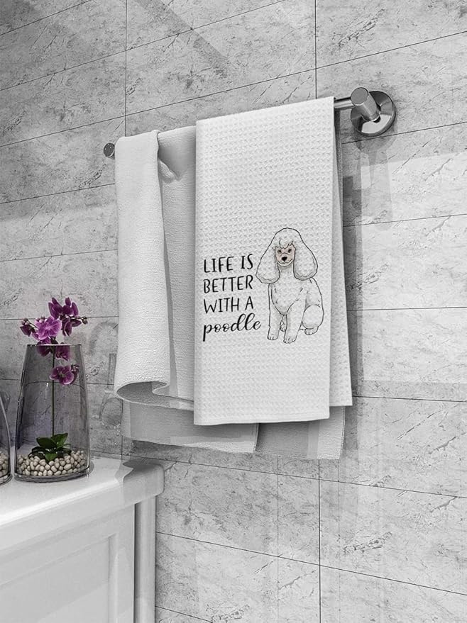 Dibor Life is Better with A Poodle Kitchen Towels Dish Towels Dishcloth,Cute Poodle Puppy Dog Absorbent Drying Cloth Hand Towels Tea Towels for Bathroom Kitchen,Dog Lovers Girls Women Gifts