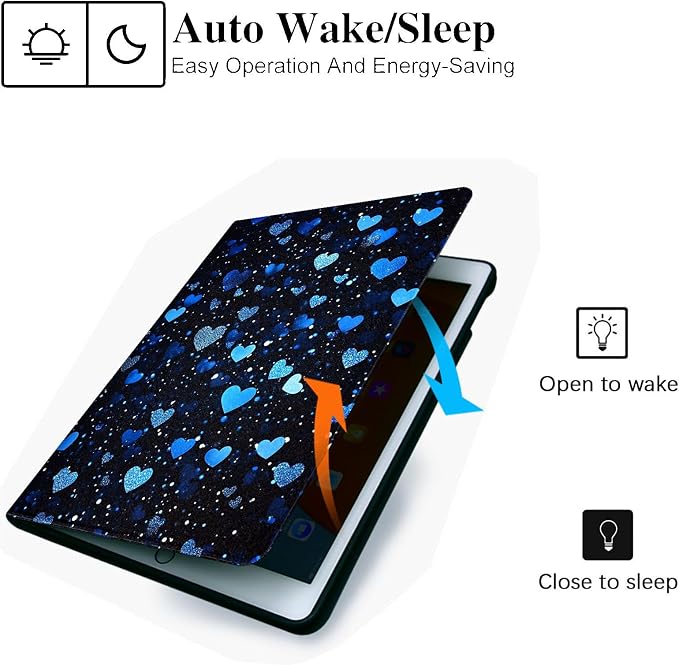 for Microsoft Surface Go 4/3/2/1-10.5" 2021 Tablet Case,Auto Wake/Sleep,Adjustable Stand Protective Cover - Blue Heart Glitter