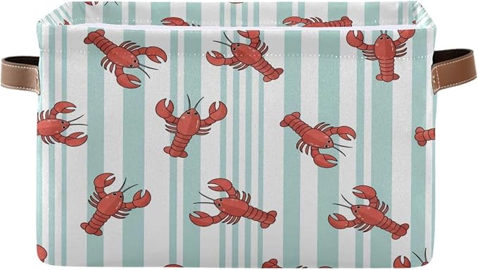 Kigai Lobster Storage Basket with Handles Waterproof Collapsible Storage Bin Canvas Fabric Basket Decorative Box Closet Organizer for Nursery Bedroom Office