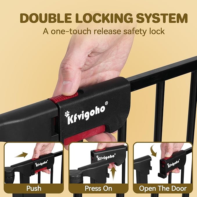 Kfvigoho Dog Gate 27.5"-199" Extra-Wide Playpen, Freestanding Pet Gate | Puppy Fence with Auto-Close Door, Double Locking System for Fireplace, Foldable (Black, 8 Panels)