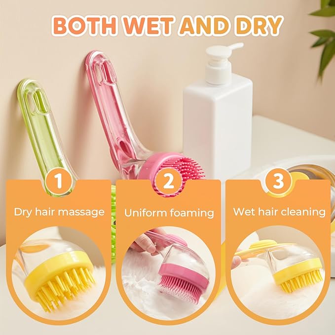 Pet Bath Brush with Shampoo Dispenser, Dog Bath Brush and Grooming Massage Brush for Dogs & Cats, Easy Dog Washing Brush for Short and Long Hair, Coarse and Fine Teeth 2pcs (Green)