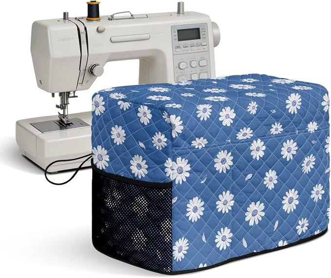 Sewing Machine Cover Polyester Febric Fresh Daisy Floral Print | Dust Pet Hair Protection,Quilting Design,Fits Standard Singer,Brother Janome Machines,Protecting Decorating Your Sewing Space