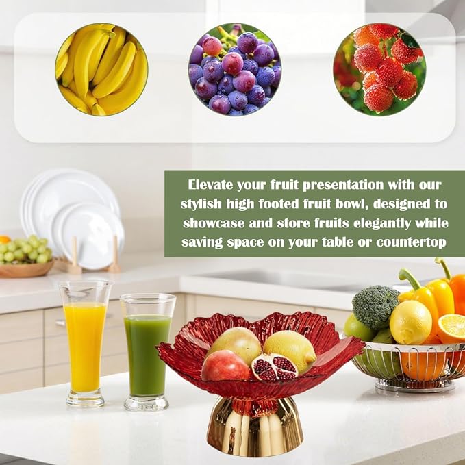Decorative Pedestal Bowl Dish Holder Dessert Display Stand Decor Fruit Basket Serving Tray for Drawing Room Housewarming Gift, A Red