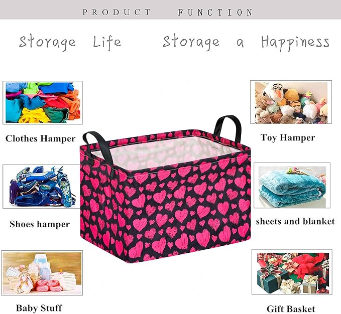 Kid Storage Basket Gift Shelf Basket Toy Storage Bin, Nursery Basket Organizer Box for With Handles for Room Deco Heart Pattern Valentine's Storage Basket