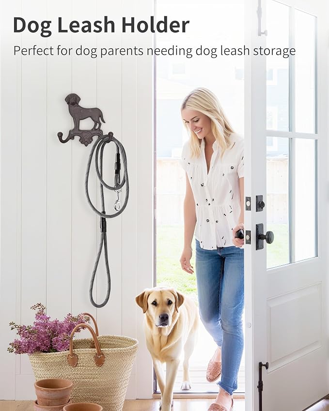 Cast Iron Dog Wall Hooks for Hanging, Heavy Duty Dog Leash Holder for Wall Mount Coat Hooks Decorative Key Hanger Vintage Farmhouse Entryway Cute Animal Decor Rustic Brown 1 Pack