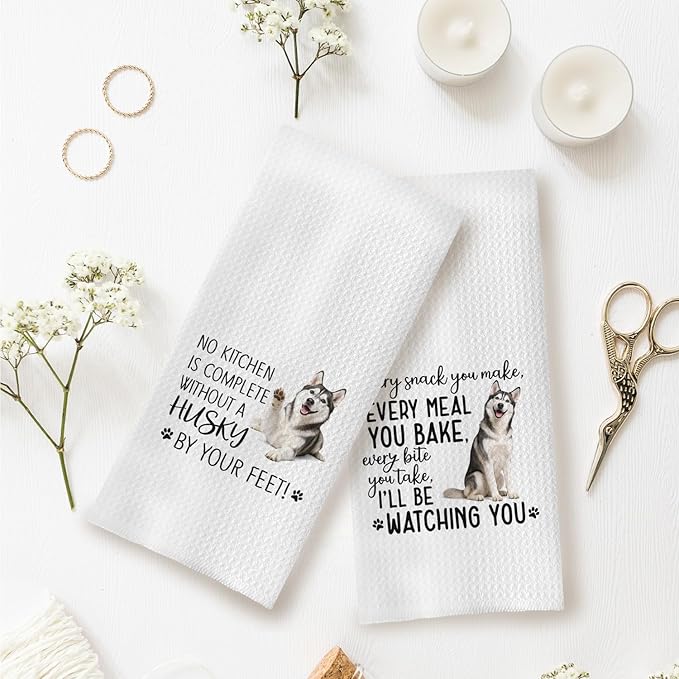 Husky Dog Kitchen Towels Set - Husky Gifts for Dog Lovers Women, Dogs Hand Towels Dish Towels Decor, 16x24 Inch,Set of 2