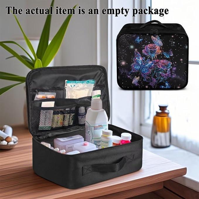 First Aid Empty Pouch Galaxy Butterfly Rose Medical Organizer for Hiking Travel and Daily Carry Features Water-Repellent Fabric Washable Interior Quick-Grab Handle