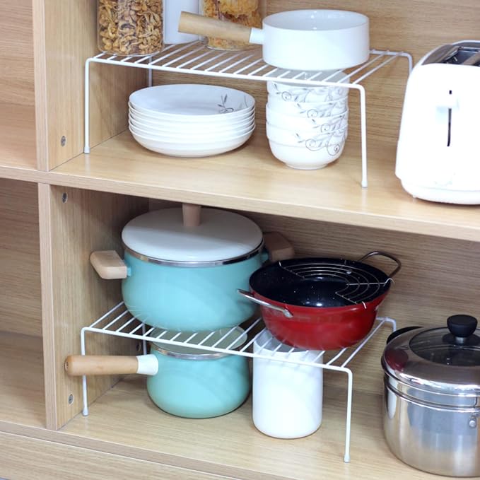 Kitchen Cabinet Shelf Organizer Set of 6, Medium (13 x 9.4 inch) Metal Wire Pantry Storage Shelves, Dish Plate Racks for Cabinets, Freezer, Counter, Cupboard Organizers and Storage, White