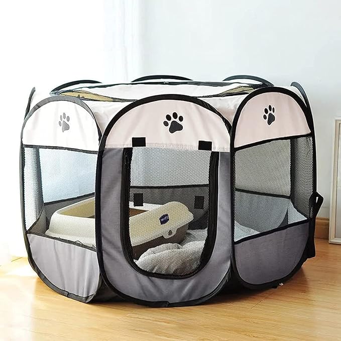 SENCONE Portable Pet Playpen for Cats, Kittens, Puppies, Indoor/Outdoor, S | Pop-Up/Fold-Flat Tent for Storage/Travel • Play & Exercise Pen for Small/Growing Pets • Recovery & Whelping Space • Grey