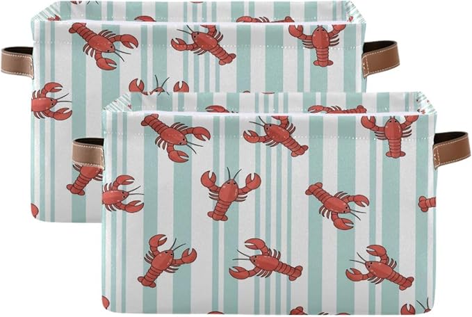 Kigai Lobster Storage Basket with Handles Waterproof Collapsible Storage Bin Canvas Fabric Basket Decorative Box Closet Organizer for Nursery Bedroom Office