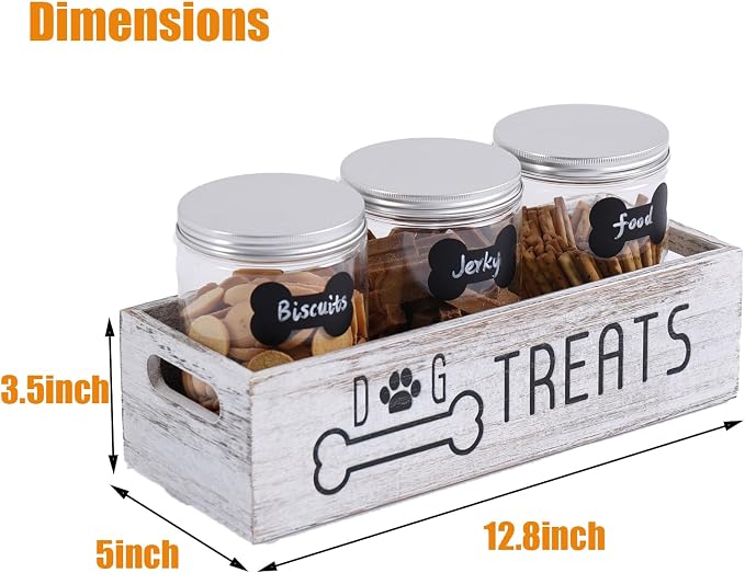 Dog Treat Container Cat Food Organizer Box with 3 Jars Personalized Pet Food Storage Containers Dog Treat Station Cat Treat Storage Farmhouse Decor Gift for Pet