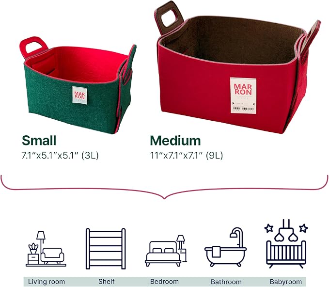 Collapsible Felt DEEPGREENRED Storage Bin Medium 11"x7.1"x7.1" – Foldable Basket with Handles for Closet, Storage, Laundry Room Organization, Decorative Storage Bins for Shelves, Cube Storage