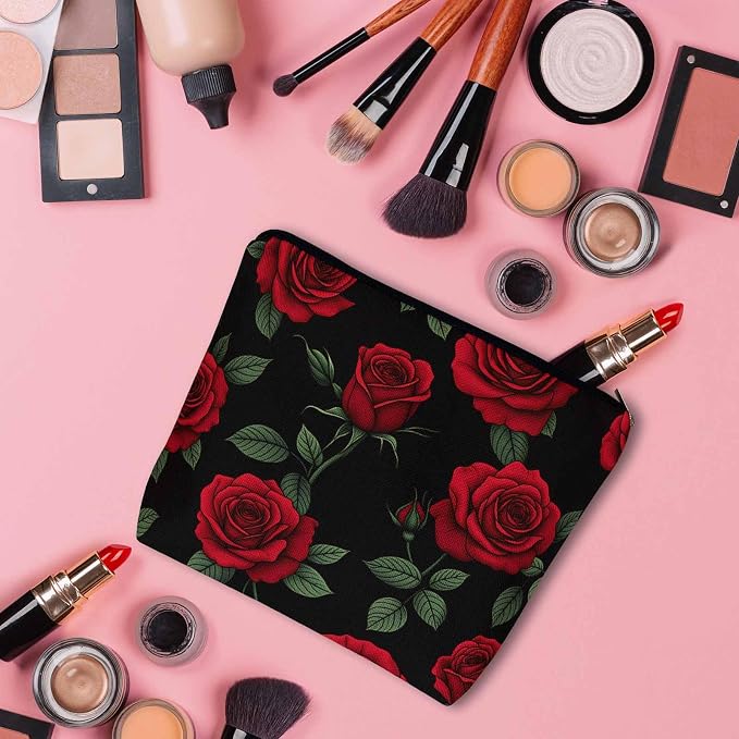 Woman Rose Makeup Bag - Blossom Flower Roses Red Travel Cosmetic Bags Toiletry Makeup Organizer Pencil Pouch For Owners Lady Birthday Gifts