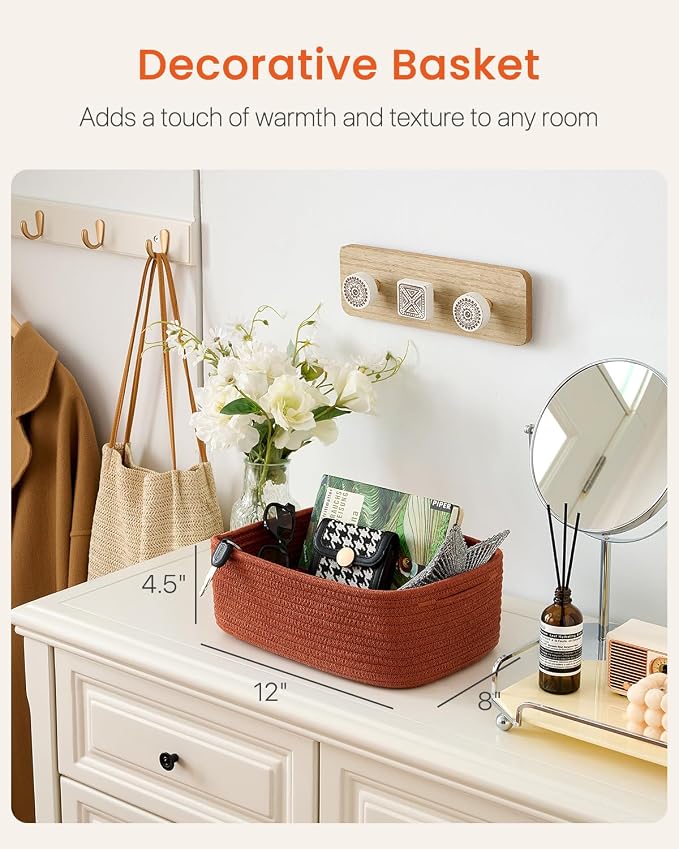 KALLAX Small Woven Storage Basket for Organizing, 12 x 8 x 4.5 inch, 3 Pack | Shelf baskets for closet organization, toy storage and home decor, Perfect as empty gift baskets for holidays, Rust Red
