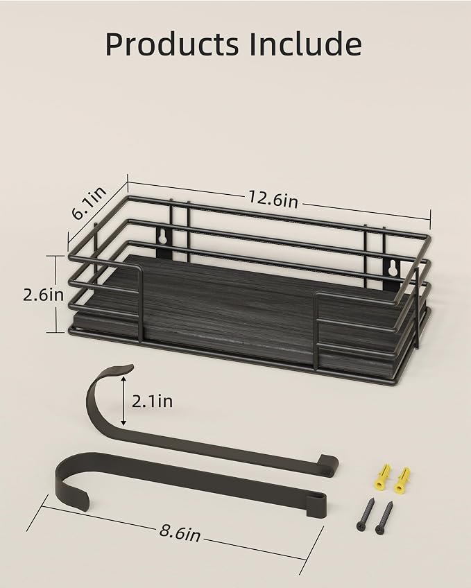 Ironing Board Holder Wall Mount, Metal Ironing Board Hanger with Shelf Laundry Room Decor and Accessories Iron Holder for Laundry, Fits T-Leg Ironing Board, Industrial Decor, Black