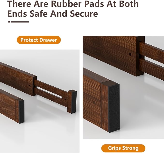4 PCS Drawer Divider, 17"-22" Adjustable Bamboo Drawer Dividers Organizers, 2.3" High Expandable Separators for Kitchen, Clothes, Dressers, Home, Office, Mocha