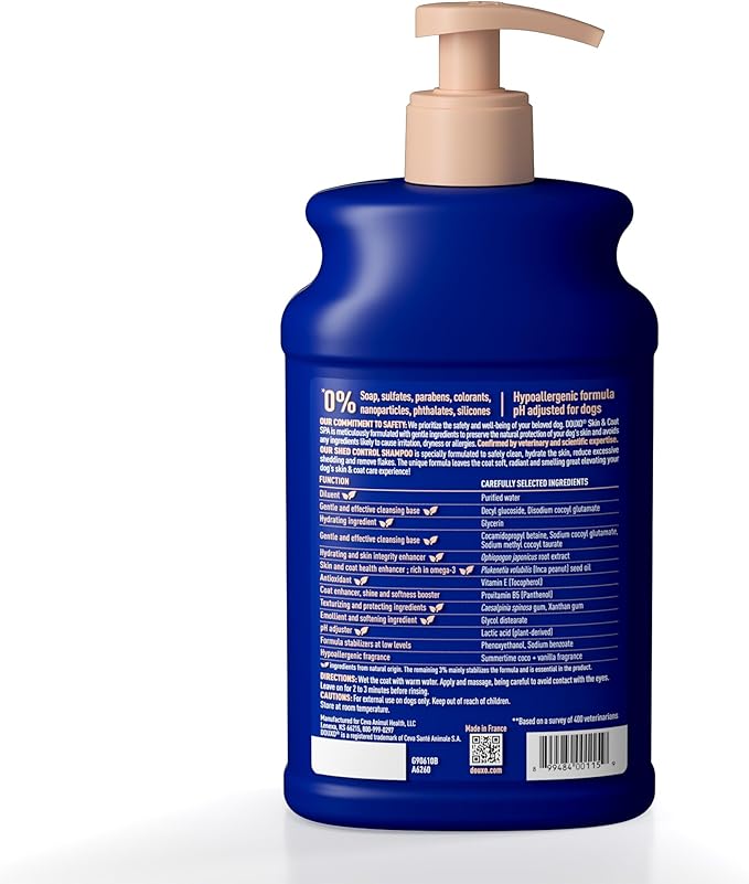 DOUXO® Skin & Coat SPA - Ultra-Safe Dog Shed Control Shampoo, 16 fl oz, Reduces Excessive Shedding, Cleans and Hydrates The Skin, Leaves The Coat Soft, Strengthened and Radiant