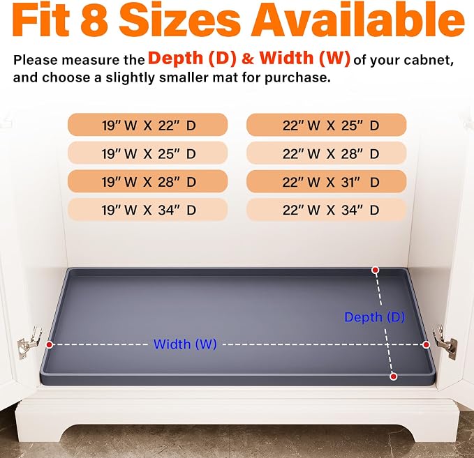 FLATO Waterproof Under Sink Mat, 40" x 22", Beige | Shelf Liner for Kitchen and Bathroom, Cabinet Protector, Organizers and Storage, Flexible Silicone Drip Tray