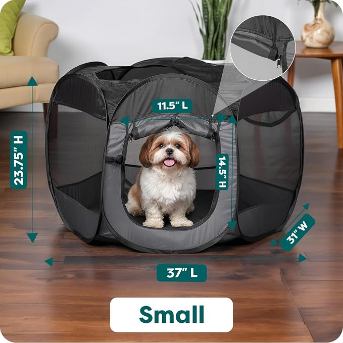 FurHaven Soft-Sided Dog & Cat Playpen, Portable Foldable Indoor & Outdoor Pet Playpen with Mesh Windows & Zippered Door, Gray, Small