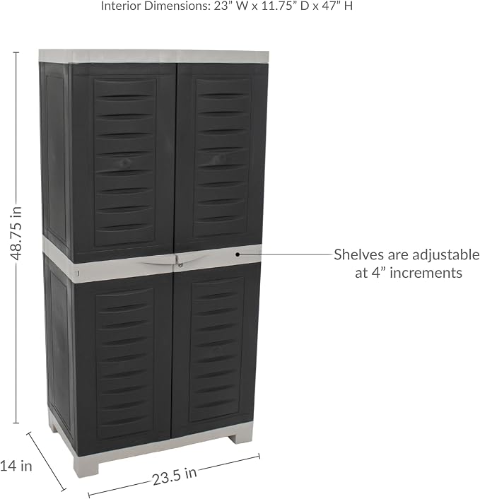 Sunnydaze 48" Garage Storage Cabinet with Locking Doors & Shelves, Charcoal | Heavy Duty Storage Cabinet with Plexiglass Doors Resists Rust & Peeling, Easy-Clean Utility Cabinet for Garage, Shed, Office