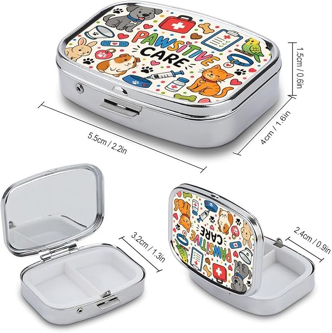 Pawsitive Care and Pet Love Two Compartment Pill Box Medicine Organizer, Portable Pill Case with Secure Snap Closure for Vitamins Medication Supplements Daily Use