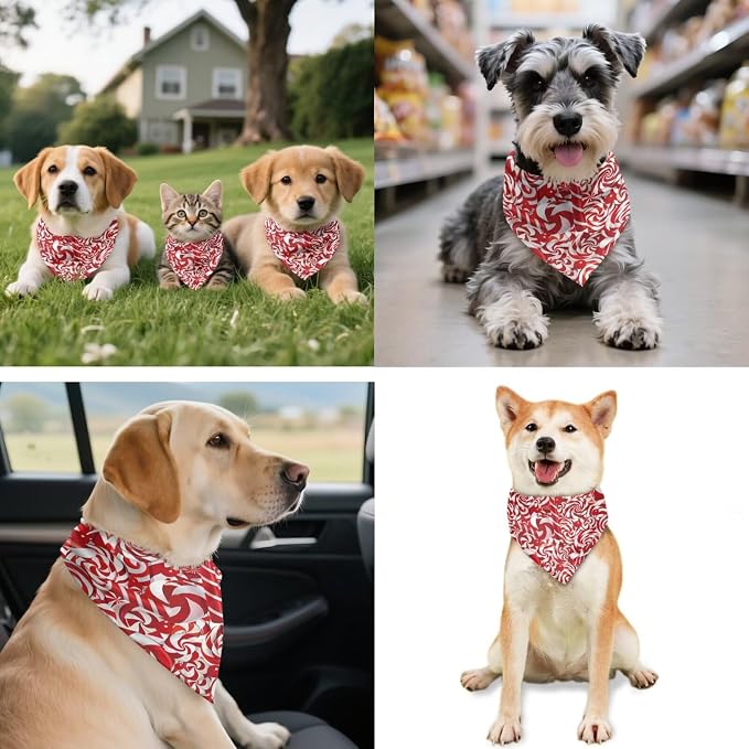 COEQINE Christmas Dog Bandanas with Hair Tie Bows for Women Holiday Costume Pet Triangle Reversible Bibs Breed for Puppy and Adult Winter Clothes Decor,Red Candy Cane